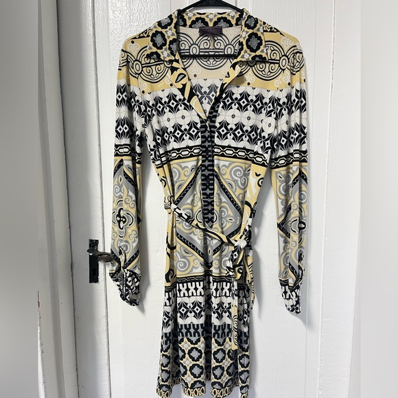 Hale Bob Belted Long Sleeve stretch Jersey button front dress size small - Picture 2 of 8